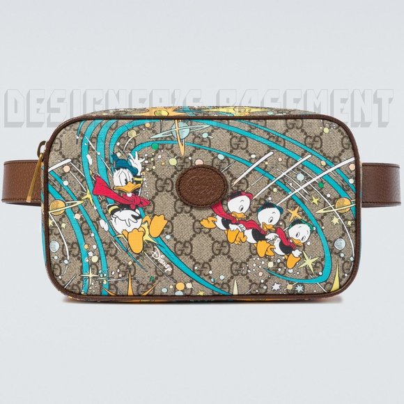 GUCCI x DISNEY brown leather Donald Duck GG Supreme 38-95 leather Belt BUM Bag - Picture 3 of 13